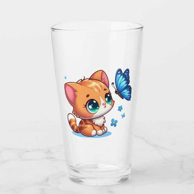 Copo De Pint Gatinho/gato fofo & borboleta  (Frente)