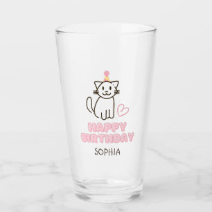 Copo De Pint Gato Adorável num Chapéu de Aniversário