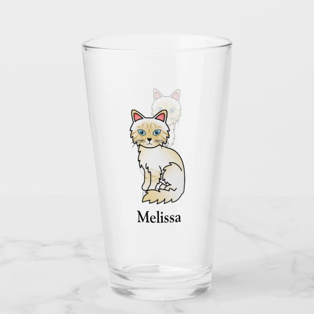 Copo De Pint Gato Birman / Ragdoll Tabby Ponto Creme & Nome (Frente)