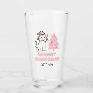 Copo De Pint Gato bonito em Santa Hat e Árvore Pastel de Natal