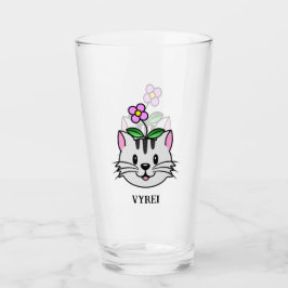 Copo De Pint Gato de Cartoon Bonito com Flor na Cabeça