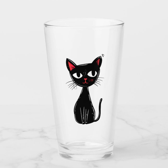 Copo De Pint Gato de cartoon preto-branco (Frente)