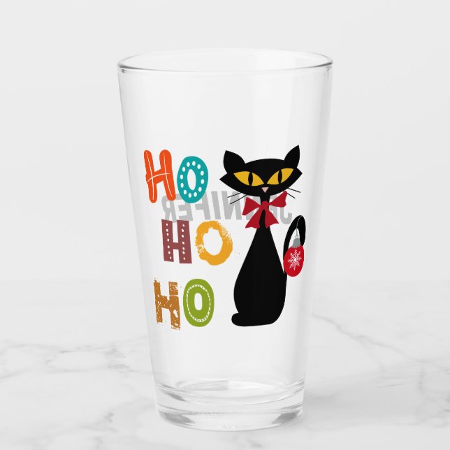 Copo De Pint Gato negro com design de texto Ho Ho Ho (Frente)