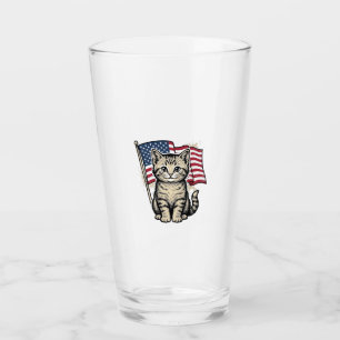 Copo De Pint Gato Patriótico com Bandeira Americana Vetor Vinta