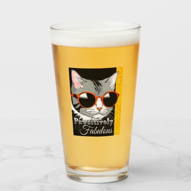 Copo De Pint Gato Pawsitivamente Fabuloso (Frente (Preenchido))