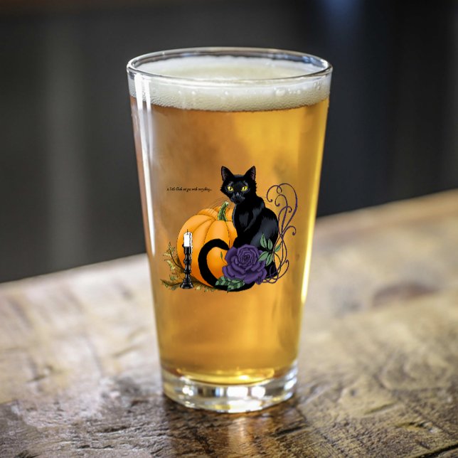 Copo De Pint Gato Preto Rosa Roxa Abóbora Outono (Criador carregado)