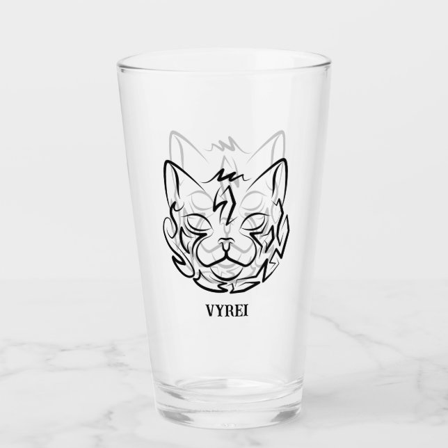 Copo De Pint Gato Tribal Negro e Branco (Frente)