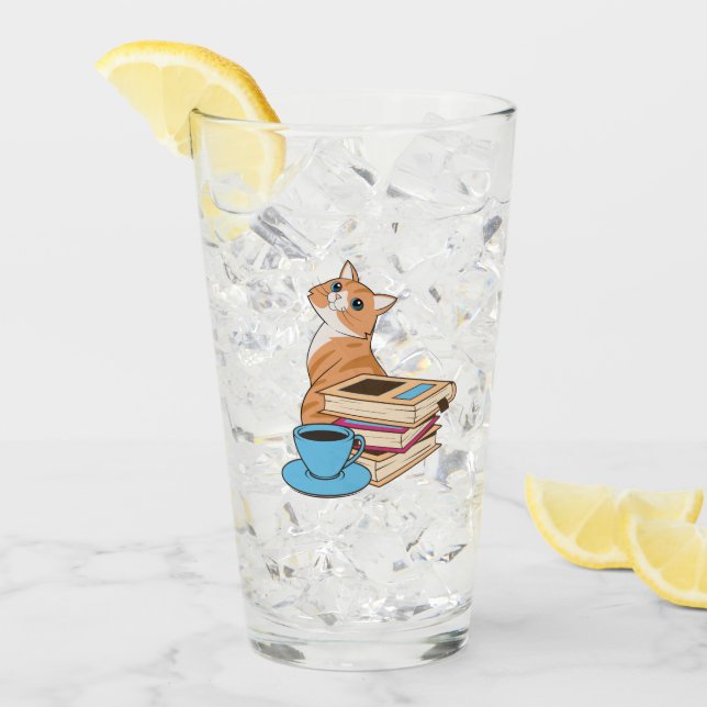 Copo De Pint Gatos, Livros e Café (Gelo frontal)