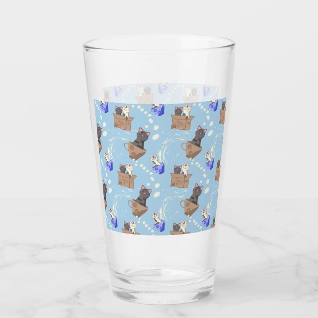 Copo De Pint Gatos na caixa e leite cai em azul (Frente)