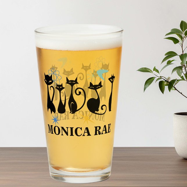 Copo De Pint Gatos Pretos dos Anos 50 no Estilo Moderno de Mead (Criador carregado)