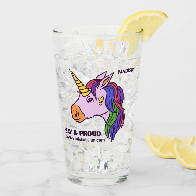 Copo De Pint Gay de Texto Personalizado Unicorn (Gelo traseiro)