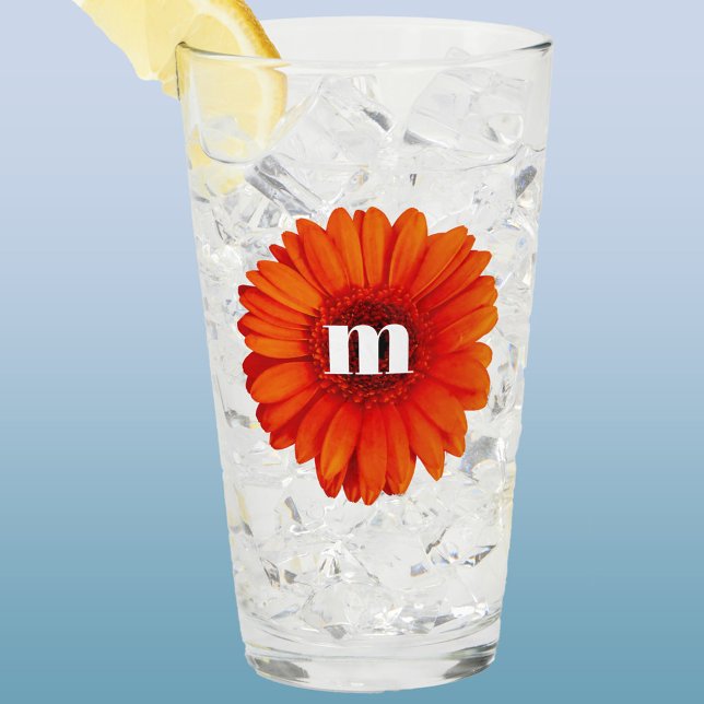 Copo De Pint Gerbera Daisy Monograma inicial (Gerbera Daisy monogram initial glass tumbler)