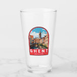 Copo De Pint Ghent Belgium Viagem Art Vintage<br><div class="desc">Design de viagem de vetor retrô ganso. Ghent é conhecido por suas grandes praças públicas e mercados,  entre as quais o Vrijdagmarkt,  o centro da vida da cidade medieval.</div>