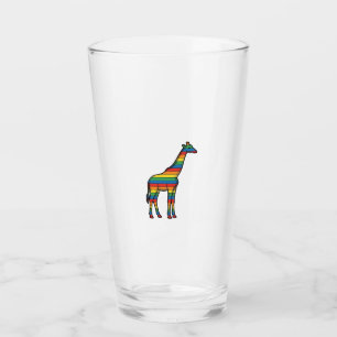 Copo De Pint Girafa Arco-Íris Gravura Vintage Design Vetorial_1