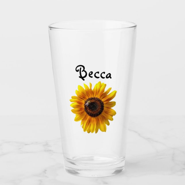 Copo De Pint Girassol Amarelo Alegre com Abelha Personalizado (Frente)