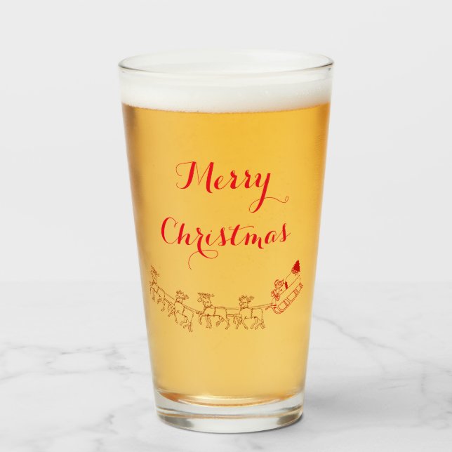 Copo De Pint Glass Tumbler - Saudação Santa Claus e Sleigh (Frente (Preenchido))