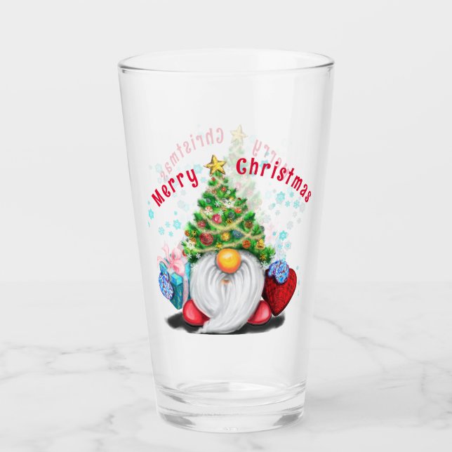 Copo De Pint Gnomo Natal com Vidro de Presente - Personalizável (Frente)