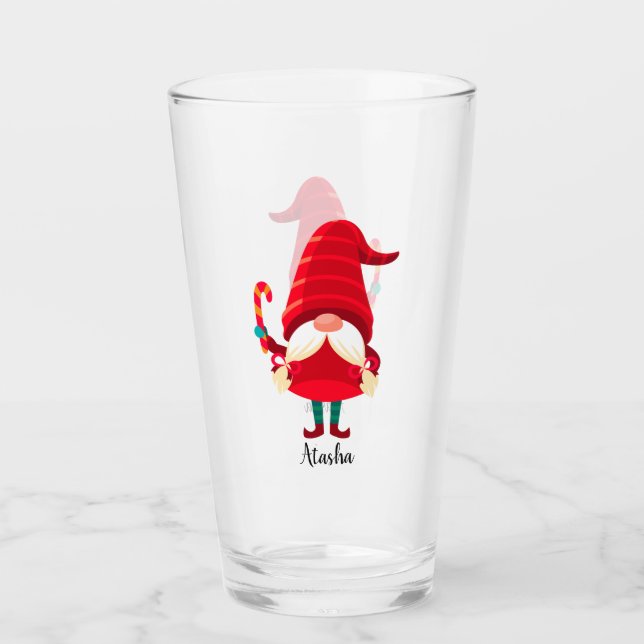 Copo De Pint Gnomo Natal Segurando Uma Canela De Doces (Frente)