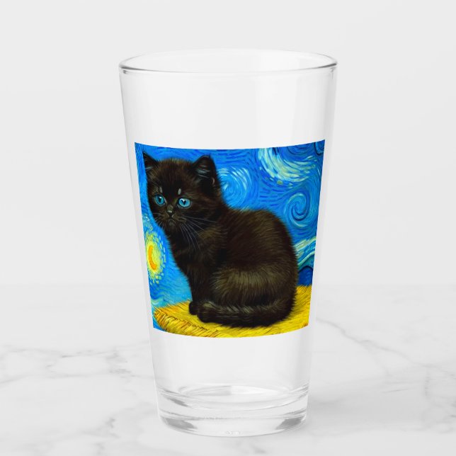 Copo De Pint Gogh Style Starry Night Cat (Frente)