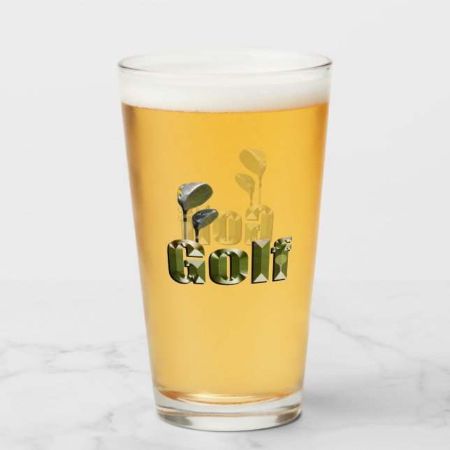 Copo De Pint Golfe Pega Com A Palavra Golfe, (Frente (Preenchido))