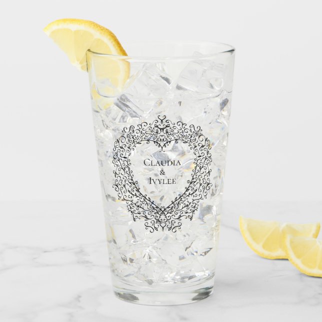 Copo De Pint Gótico de Casamento de Coração Negro Vermelho (Gelo frontal)