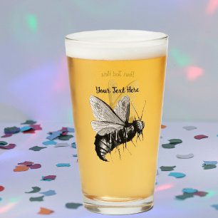 Copo De Pint Gótico Preto Branco Abelha Ossos Cruzados Caveiras