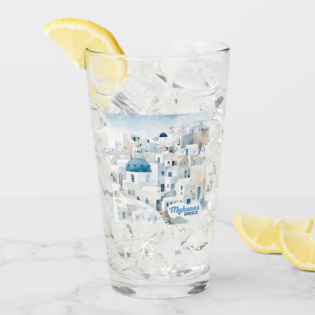 Copo De Pint Grécia do Mykonos de Texto Personalizado (Gelo frontal)