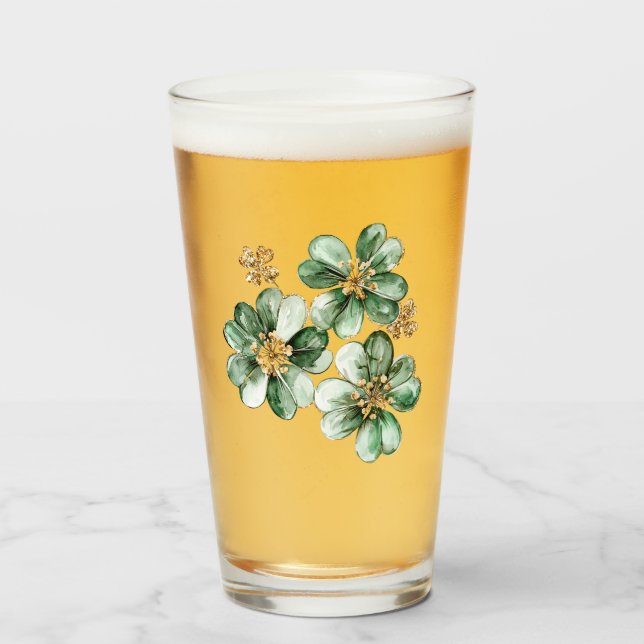 Copo De Pint Green Gold Glitter Shamrock St. Patrick's Day (Frente (Preenchido))