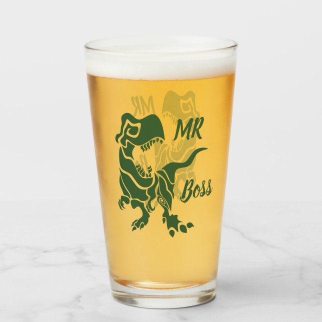 Copo De Pint Green Trex, o Chefe Dino (Frente (Preenchido))