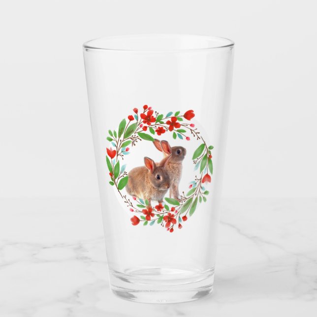 Copo De Pint Grinalda de Flor de Papoula Vermelha com Coelhos d (Frente)