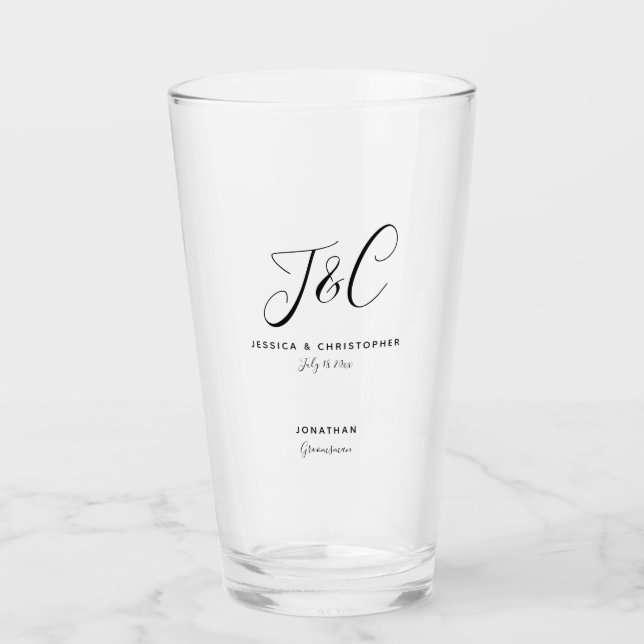 Copo De Pint Groomsman Gift Monogram Initials Wedding Minimal (Frente)