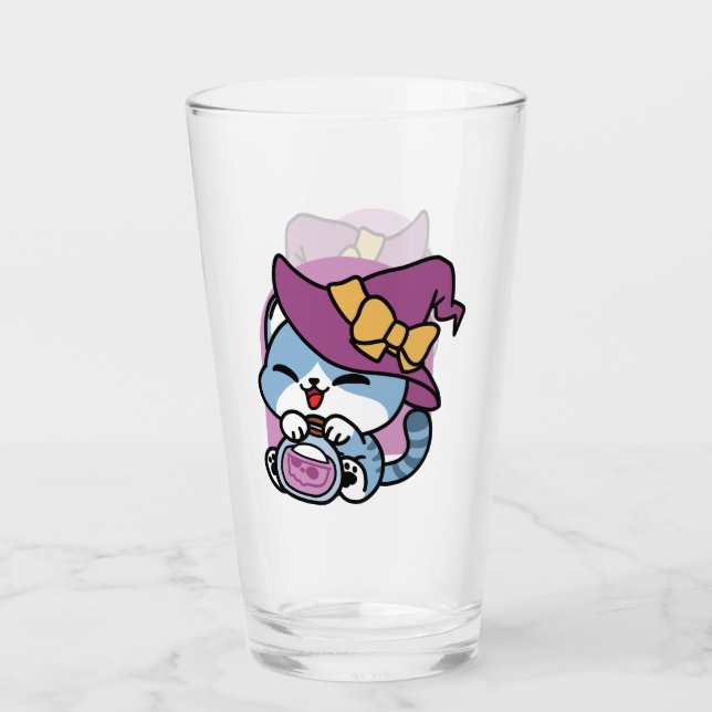 Copo De Pint Halloween Tabby Cat – Witch Hat & Potion Art (Frente)