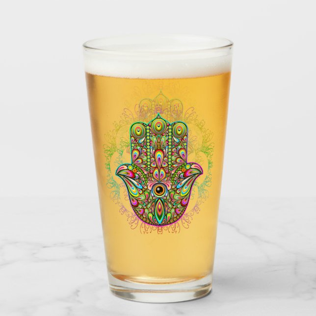 Copo De Pint Hamsa Fatma Mão Arte Psicodélica (Frente (Preenchido))