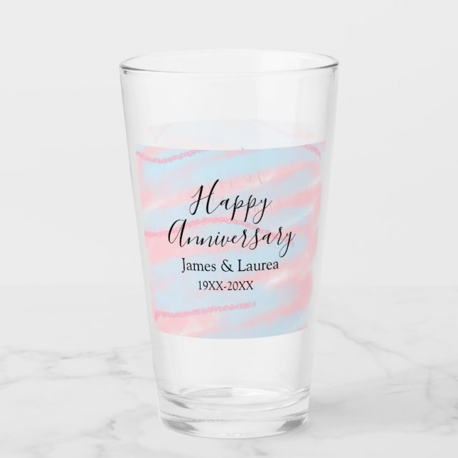 Copo De Pint Happy anniversary wedding name date year pastel  (Frente)
