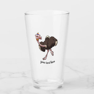 Copo De Pint Happy Ostrich Dancing in Party Hat Cartoon