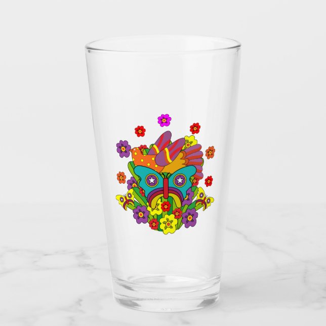 Copo De Pint Hippies - Poder Flor Hippy - Hippies Bonitos - 197 (Frente)