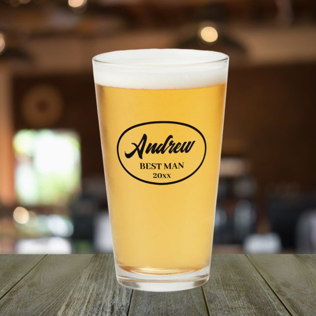 Copo De Pint Homem Melhor de Casamento de Nome Estilizado Negro (In Situ)