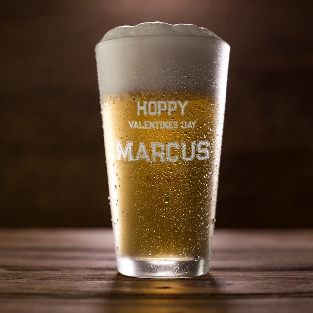 Copo De Pint Hoppy Valentines | Monograma Para Ele (Criador carregado)