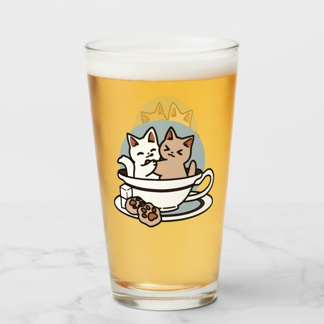 Copo De Pint Hora do Tea Meow - Design de Gato e Chá (Frente (Preenchido))