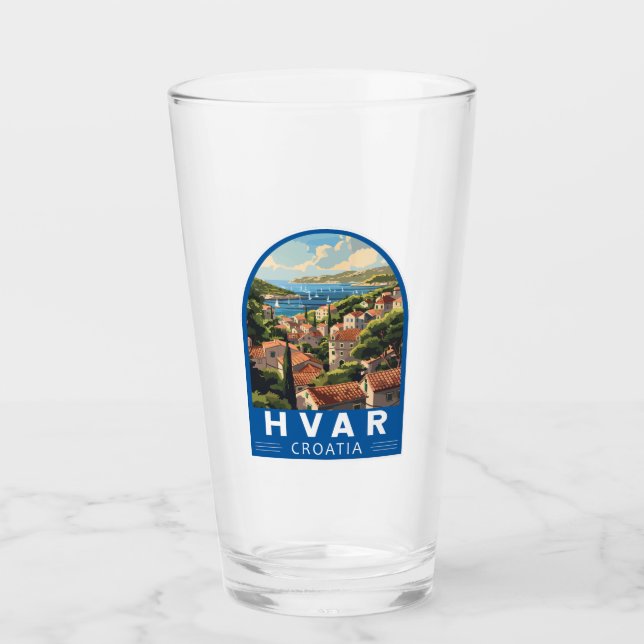 Copo De Pint Hvar Croácia Viagem Art Vintage (Frente)