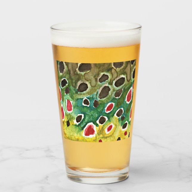 Copo De Pint Ictiologia Única de Pesca de Truta Marrom (Frente (Preenchido))