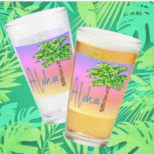 Copo De Pint Ilha Tropical Palmeira Verde Sunset Aloha