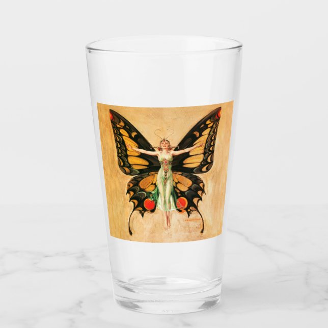 Copo De Pint Ilustração da Mulher Voando Borboleta Flapper (Frente)