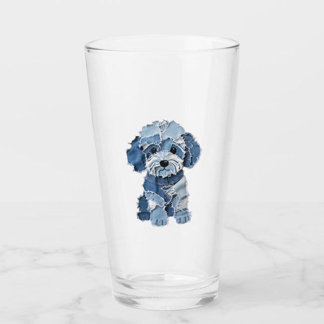 Copo De Pint Ilustração de Cachorro com Remendo de Jeans Fofo (Frente)