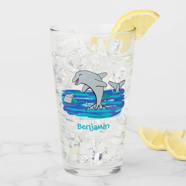 Copo De Pint Ilustração de desenho animado de golfinhos alegres (Gelo traseiro)