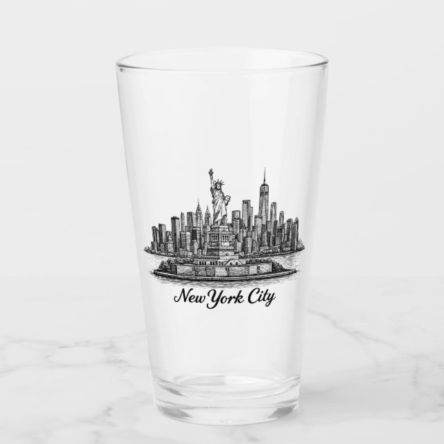 Copo De Pint Ilustração de Linha do Horizonte de Nova York (Frente)