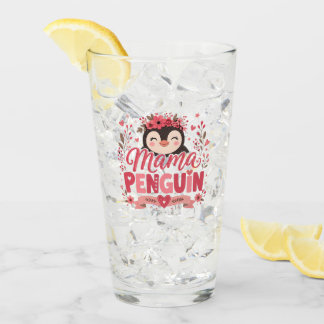 Copo De Pint Ilustração de Mamãe Pinguim Floral Rosa Maternidad