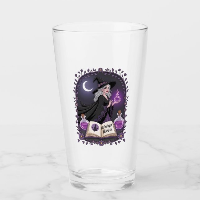 Copo De Pint Ilustração de uma Jovem Bruxa da Magia da Meia-Noi (Frente)