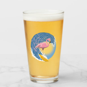 Copo De Pint Ilustração Gráfica Flamingo Surfing