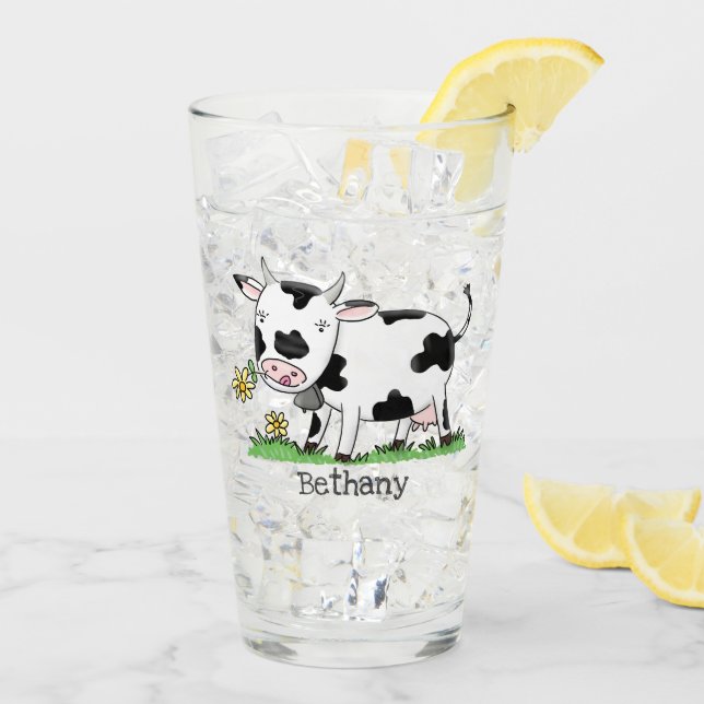 Copo De Pint Imagem de desenho animado de uma vaca em verde (Gelo traseiro)